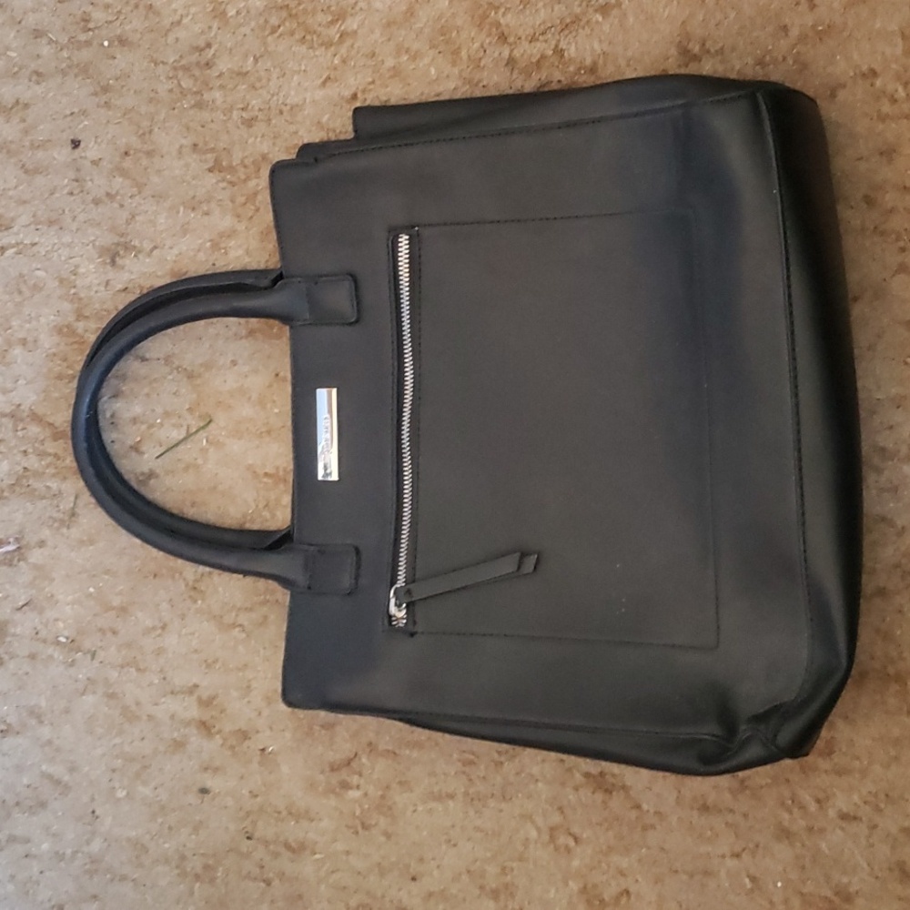 Nine West Black Structured Satchel Purse Double Handle Zip Pocket